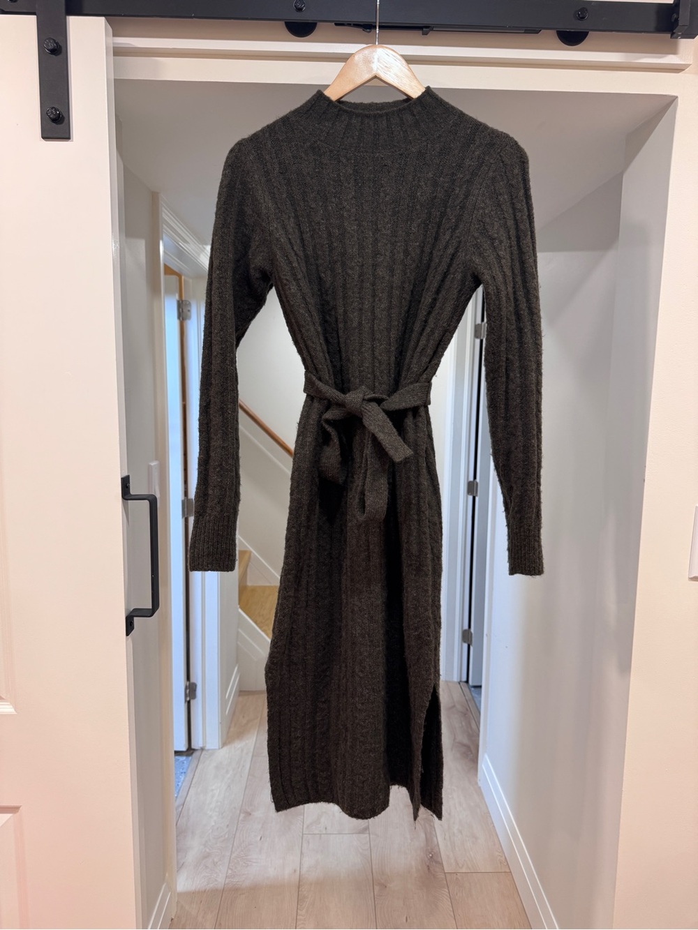 🍂Jessica Simpson Ribbed Knit Sweater Dress Olive Green Mock Neck S/M